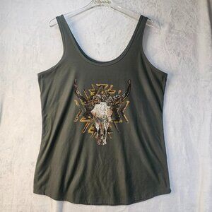No Boundaries Junior Women Tank Top Green Scoop Neck Sleeveless Skull Size XXL